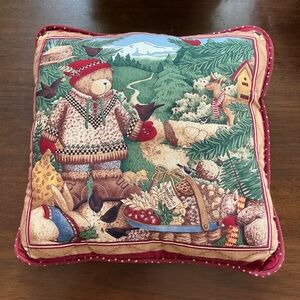Vintage Debbie Mumm Woodland Christmas Handmade Throw Pillow Bears Woods